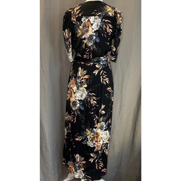 AFRM NORDSTROM Black Floral Midi Wrap Dress Womens Size Small Tie Waist NWT - Picture 11 of 16